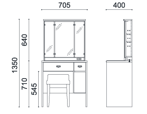 ドレッサー 3面 ボックス 70(WH)